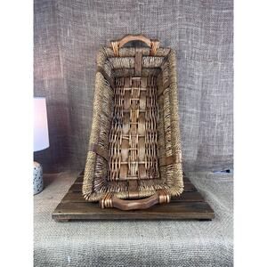 Basket Hand Woven Brown Rattan with Wood Handles~Multi Purpose Home Decor